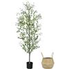 Liyarya Albero di ulivo artificiale da interno da 1,8 m, in finto vaso, con cesto di vimini, frutta realistica e tronco realistico, grande ulivo artificiale per casa, ufficio, soggiorno, decorazione
