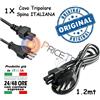 CAVO ALIMENTAZIONE CON PRESA ITALIANA 1.2 MT METRI 3 POLI NOTEBOOK TRIPOLARE