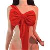 JasmyGirls Lingerie sexy da donna con fiocco per Natale, San Valentino, regalo rosso, reggiseno con papillon in velluto, body Unwrap Me Babydoll costume da Babbo Natale, Rosso, S/L