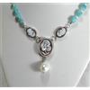 COLLANA ARGENTO 925 CAMMEI SARDONICO PERLE CILINDRI ACQUAMARINA AGLN 040