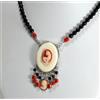Delmaoro COLLANA ARGENTO 925 CAMMEI GATTO OSSO ONICE E CORALLO ROSSO CILINDRI AGLN 0292