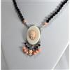 Delmaoro COLLANA ARGENTO 925 GUFO CAMMEI OSSO ONICE E CORALLO ROSA CILINDRI AGLN 05