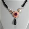 DElmaoro COLLANA IN ARGENTO 925 ONICE INCISO FIORE DI CORALLO ROSA E RUBINI AGLN 0291
