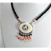 Delmaoro COLLANA ARGENTO 925 CAMMEO OSSO ONICE E CORALLO ROSA CILINDRI AGLN 0288