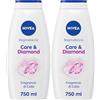 NIVEA Bagnodoccia Care & Diamond 750 ml, Bagnoschiuma in crema detergente e idratante, Crema docciaschiuma arricchita con Vitamine C, E e Oli Nutrienti dal profumo floreale di Calla (Confezione da 2)