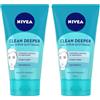 NIVEA Clean Deeper Gel Scrub Viso Quotidiano 150 ml, Esfoliante viso per brufoli e punti neri, Scrub viso donna e uomo antibatterico con estratto di magnolia e acido lattico (Confezione da 2)