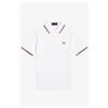 Fred Perry 🔵Fred Perry Polo Originale Doppia Riga M12 120 Bianco-Ghiaccio-Porpora FW25