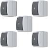 REV AquaForm - Set di 5 interruttori di controllo per ambienti umidi, IP44, monopolo, a parete, grigio