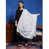 Fatto a mano Sciarpa Dupatta In Cotone Indiano | Stola Scarf Bianco A Mano Con Paillettes Blu