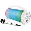 Lexibook iParty - Altoparlante portatile Bluetooth con microfono, stereo, effetti di luce, karaoke, wireless, radio FM, USB, scheda SD, batteria ricaricabile, bianco, BTP585ZLXB