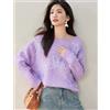 Maglione Lilla Donna Morbido Con Ricami Farfalle Elegante E Caldo CF56273