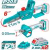 TOTAL KIT CESOIA + POTATORE A BATTERIA MOTOSEGA 6" (15cm) 20V + 2 BATTERIE 2Ah TOTAL