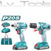 Total TRAPANO + AVVITATORE A IMPULSI 2 BATTERIE LITIO 20V + ACCESSORI TOTAL