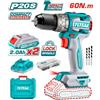Total TRAPANO AVVITATORE A PERCUSSIONE 2 BATTERIE DA 2Ah 60Nm + 47 ACCESSORI TOTAL