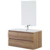 FERIDRAS MOBILE BAGNO SOSPESO C/LAVABO E SPECCHIO 2 CASSETTI L:80cm ROVERE LINEA REVITAL
