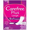 Carefree Salvaslip Plus Large Senza Profumo, Salva slip donna extra ampio con protezione 5in1 per 8h di sensazione di asciutto, Assorbenti senza profumo ultra sottili per uso quotidiano, 48 salvaslip