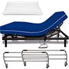 DUÉRMETE ONLINE Letto articolato elettrico rinforzato + materasso Visco Sanitario + Cuscino Tassello Seta + Barande, Legno, Blu, 90 x 180