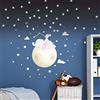 Ambiance Sticker Adesivi murali per bambini, decorazione per cameretta dei bambini, adesivo da parete, motivo: elefante e coniglio sulla luna e 110 stelle (80 x 70 cm) + 100 adesivi a forma di stelle fosforescenti