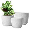 WOUSIWER Set di 3 vasi decorativi moderni in plastica con fori di drenaggio e sottovaso, per piante da appartamento, piante da interno, macchie bianche
