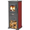BricoShop24 Stufa a Legna 5kW Rosso Compatta Piastra Ghisa Vano Legna da Interno