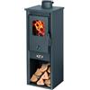 BricoShop24 Stufa a Legna 5.3 kW Acciaio Antracite Piastra in Ghisa e Portalegna