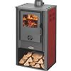 BricoShop24 Stufa a Legna 7,2 kW Ghisa Acciaio Rosso con Vano Portalegna