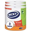 Nicky Miluss - Carta da cucina | 3 rotoli | fogli a 2 strati, 535 fogli per rotolo, super assorbente e resistente, carta 100% certificata Fsc, colore bianco, 3759 g