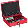 Relaxdays Cassetta di Sicurezza per Soldi, con Scomparto per Monete e 4 Vani per Banconote, 8,5x30,5x24,5 cm, Rosso