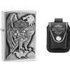 Zippo 200Hd.H231 Harley-Davidson, Accendino, Colore: Argento & Zippo, Porta Accendino, Colore: Nero