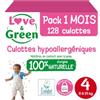 Love & Green - Mutandine ipoallergeniche ed ecologiche T4 x 32 - Velo di origine naturale, cintura elastica confortevole, fino a 12 ore di assorbimento