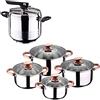 San Ignacio Set pentola a Pressione 7 l + Batteria Cucina 8 Pezzi, Acciaio Inossidabile, Cromato
