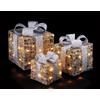 AD-TREND Set 3 Pacchi Regalo Natalizi Natale Fiocco Argento Oro Luci LED Batterie Incluse