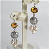ORECCHINI ARGENTO 925 CITRINO IDROTERMAL PERLE AKOYA BAROCCHE 8 mm AGHT 019