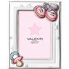 Valenti Cornice Porta Foto Argento Regalo Nascita Bimba Scarpette Ciuccio Rosa