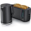 Arendo - Bollitore con tostapane, in acciaio inox nero, bollitore 1,5 l, 40° 100°C, funzione di mantenimento del calore, tostapane, 4 fette, display LED, 6 gradi di doratura