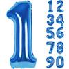 LAPONO Palloncino Numero 1 Blu Decorazioni Compleanno,Giganti Numeri Elio Foil Kit P