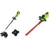 Greenworks Tools Tagliabordi A Batteria E Sense 2In1 Gd40Bc, Li-Ion 40V 40Cm/25Cm Larghezza Di Taglio 2Mm Filo & Tagliasiepi A Batteria G40Ht Li-Ion 40 V, 61 Cm Lunghezza Lama, 27 Mm Distanza Lama