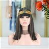 Parrucca nera Cleopatra in fibra sintetica con fascia per carnevale, cosplay