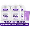 Chilly, Detergente Intimo pH 6.5, Nutriente per la menopausa, con Complesso Anti-Odor Igiene Intima, Con acido ialuronico dalle proprietà idratanti, pH 6.5, Clinicamente Testato, 4 Pezzi da 300 ml