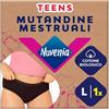 Nuvenia Teens Mutandine Mestruali, Cotone Biologico, Taglia L | Flusso Abbondante, Lavabili e Riutilizzabili, Protezione Integrata Giorno e Notte, Colore Nero