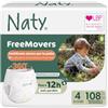 Naty FreeMovers Pannolini a Mutandina, Taglia 4 (8-15 kg), 108 pezzi | Per pelli sensibili, mutandino ipoallergeniche, Assorbente, Fino a 12h di protezione dalle perdite, senza profumo, elastico