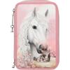 Depesche 13687 Miss Melody True Friends - Astuccio a 3 Scomparti in Rosa, con Motivo di Cavalli e Gatti, con matite Colorate, Forbici, Righello e Molto Altro.