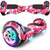 SISIGAD Hoverboard da 6,5 pollici con altoparlante Bluetooth, scooter autobilanciato, motore con luci colorate e luci LED，Camouflage rosa