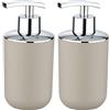 WENKO Dispenser sapone Brasil taupe - infrangibile Capacità: 0.32 l, TPE, 7.3 x 16.5 x 9 cm, Tortora (Confezione da 2)