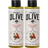 KORRES OLIVE POMEGRANATE Gel doccia idratante per una pelle morbida, con olio extravergine di oliva e profumo di melograno, vegano, senza siliconi e parabeni, 250 ml (Confezione da 2)