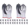 DONAU SAFETY Guanti da lavoro, guanti da montaggio, da uomo/taglia 09, 12 paia/cat. II/bianco-grigio/guanti con rivestimento in nitrile per lavori di montaggio, meccanici, giardinaggio e lavori di