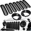 bonbo Inserti in rete per griglia anteriore a clip e copertura faro Angry bird style adatto per Jeep Wrangler JK JKU 2007-2017 (nero opaco)