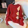 Maglione Morbido Con Rombo Decorato Perle Fiocco Rosso Invernale CF60894
