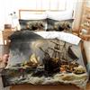 Decorazione artistica Jess Copripiumino trapuntato 3D nave pirata onde tempesta di pioggia set lenzuola