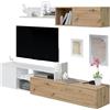 Parete Attrezzata Reversibile 220 Cm Mobile TV E Modulo Sospeso Rovere E Bianco